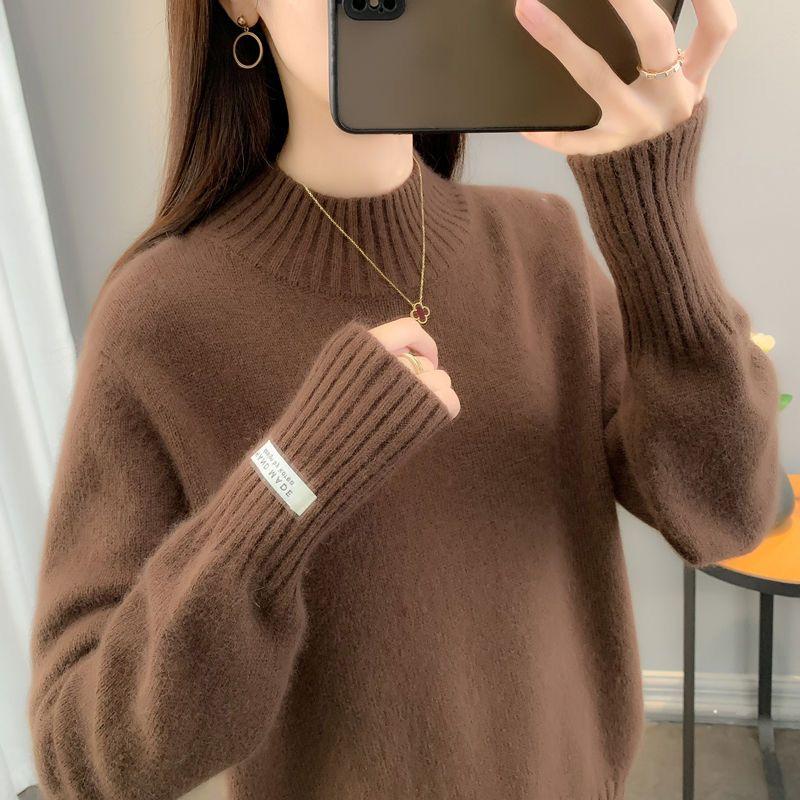Autumn Winter Women  Solid Sweater Tops Female Loose Casual Warm Jumpers Ladies Long Sleeve Knitted Tops