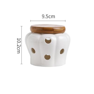White Ceramic Garlic Storage Jar With Lid Exquisite Hollow Storage Jar Garlic Ginger Jar Candle Lampshade Household Candy Box