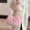 Luxury Furry Shoulder Bag Solid Color Soft Tote Bag Large Capacity Fluffy Clutch Bag