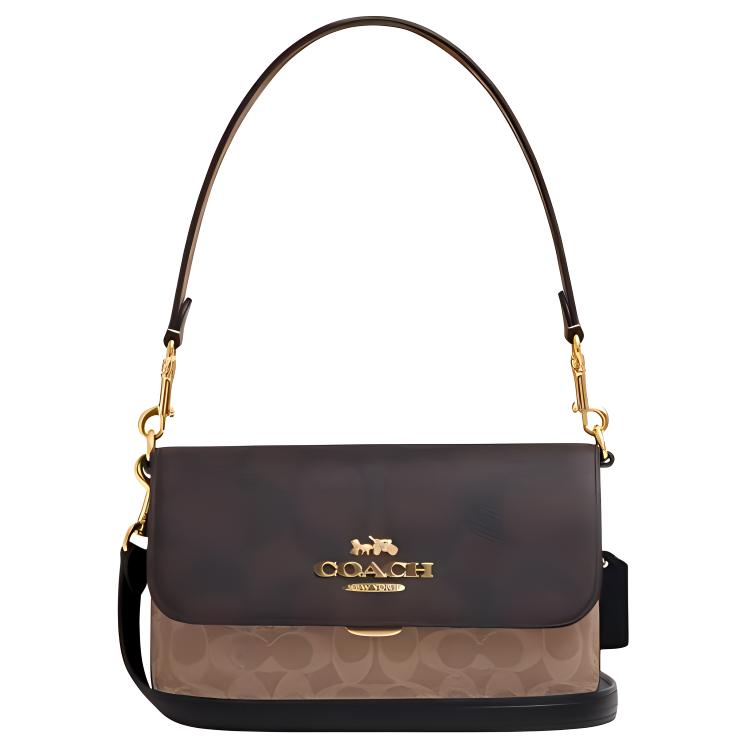 

Coach Brynn 23 Color Block Classic Logo Coated Canvas Shoulder Bag Medium Women shoulder bag Walnut Brown Yellow CAA83-IMXI8 Basic Set (Bag+Dust Bag)