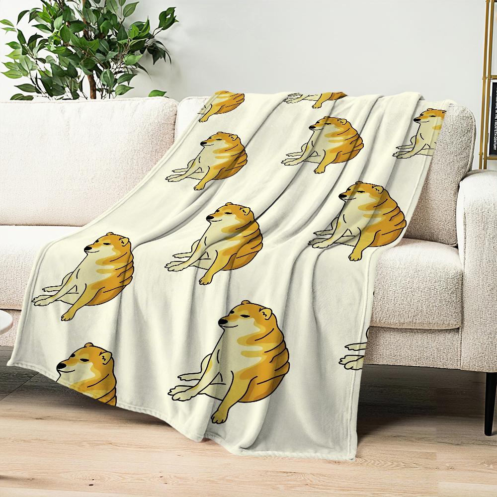 Funny Cute Meme C-Cheems Dog Home Flannel Warm Comfort Soft Plush Blanket For Sofa Living Room Office Bedroom Travel Gift