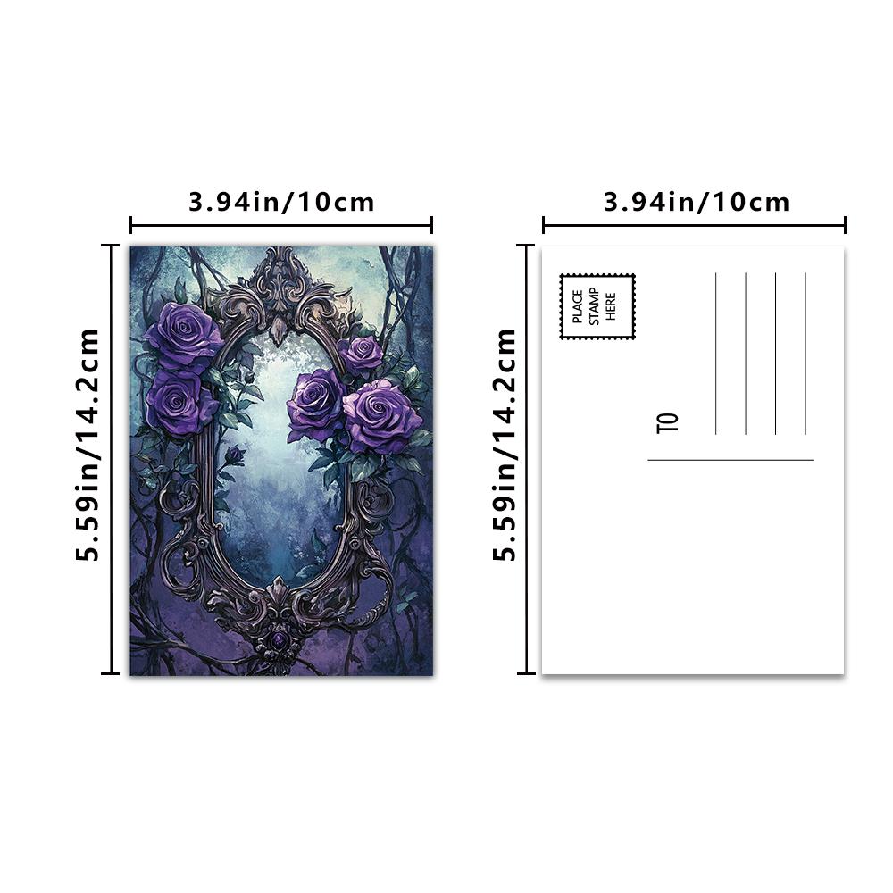 32pcs, purple Gothic-style postcards, roses, girls, birthday/anniversary gifts, collectible, giftable, and mailable