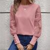 Women's Casual Crew Neck Long Sleeve T-Shirt with Floral Lace Sleeves