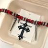 Hip-hop Cross Rivet Pendant Choker Necklaces for Women Trend Leather Clavicle Chain Accessories