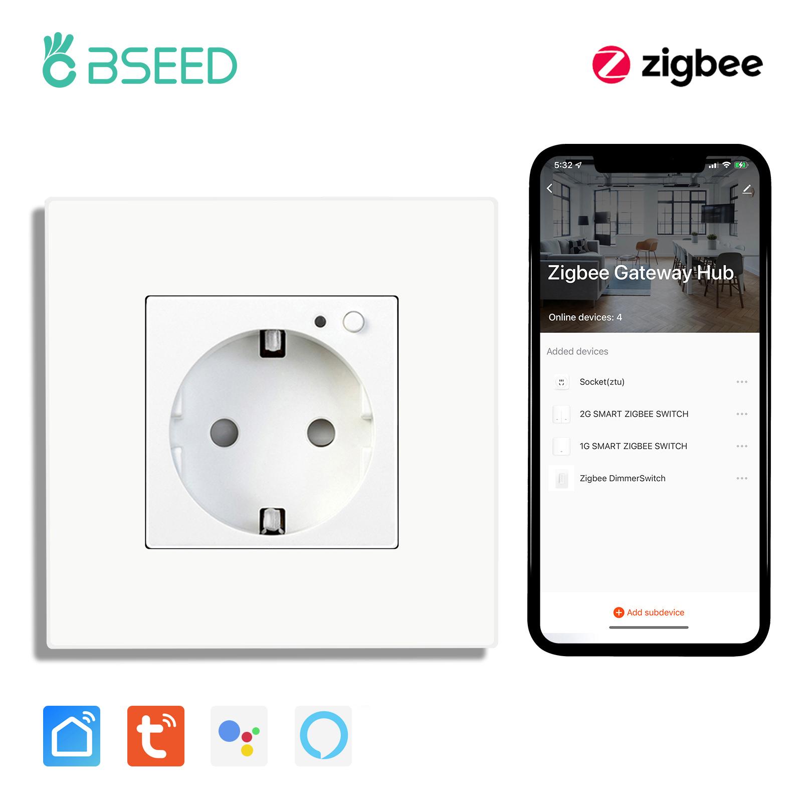

Bseed Zigbee Europe Russia Standard Plastic Wall Smart Power Socket Plug Work With Tuya Gateway Smart Life Alexa App Four Colors 110-250V&EU&1 Piece