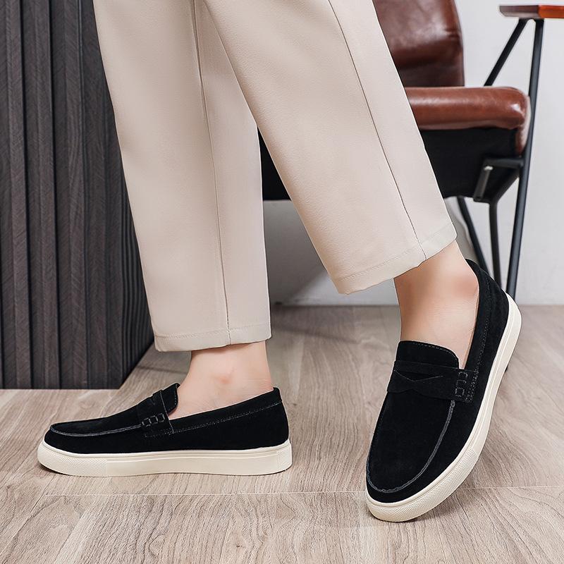 Summer New Suede Men's Board Shoes Are Comfortable and Breathable, One-pedal Loafers, Hand-stitched Thick Soles, Versatile and Casual