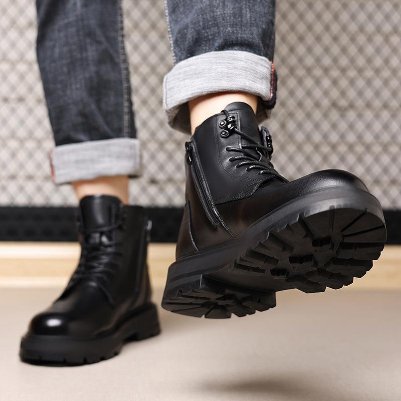 Leather Martin boots men's winter velvet high-top fur integrated snow boots men's warm Northeast wool men's boots