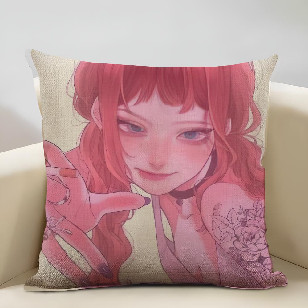 American-style Girls' Anime Cushion Cover Household Decoration Linen Sofa Cushion Cover: Skin-Friendly & Breathable With Invisib