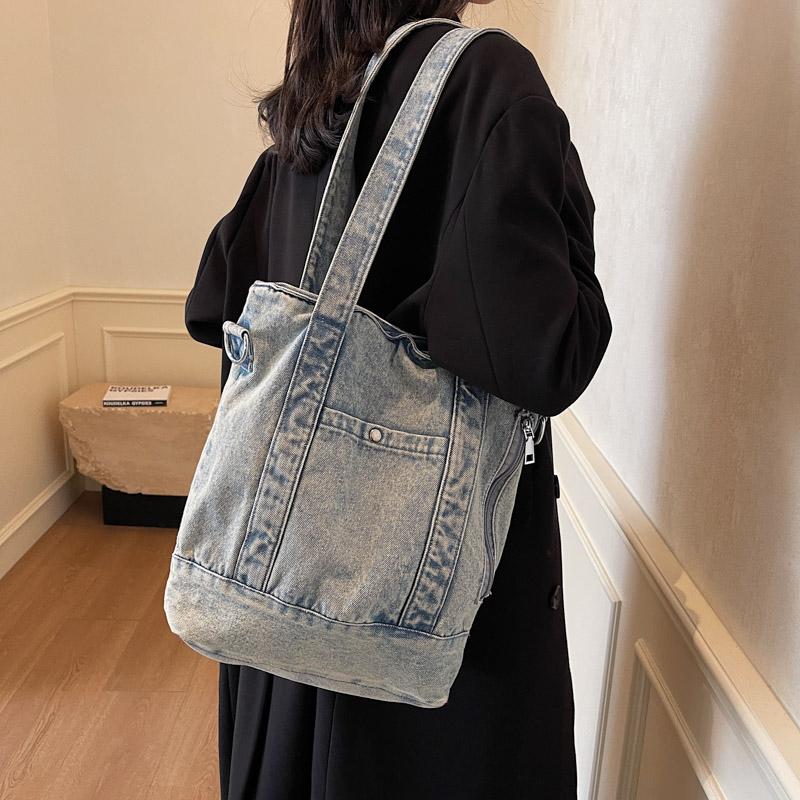 Denim Tote Bag Women Shoulder Bag Vintage Handbag