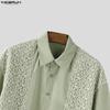 INCERUN Oversized Men Lapel Neck Short Sleeve Crochet Casual Loose Shirts
