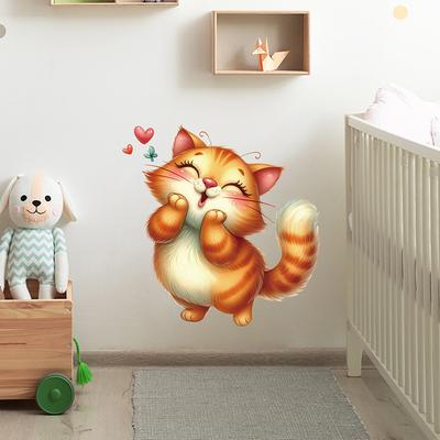 Schattige Oranje Kat Muursticker Zelfklevende Decal voor Kinderkamer Slaapkamer Studiekamer Hal Entree Hoek Decoratie
