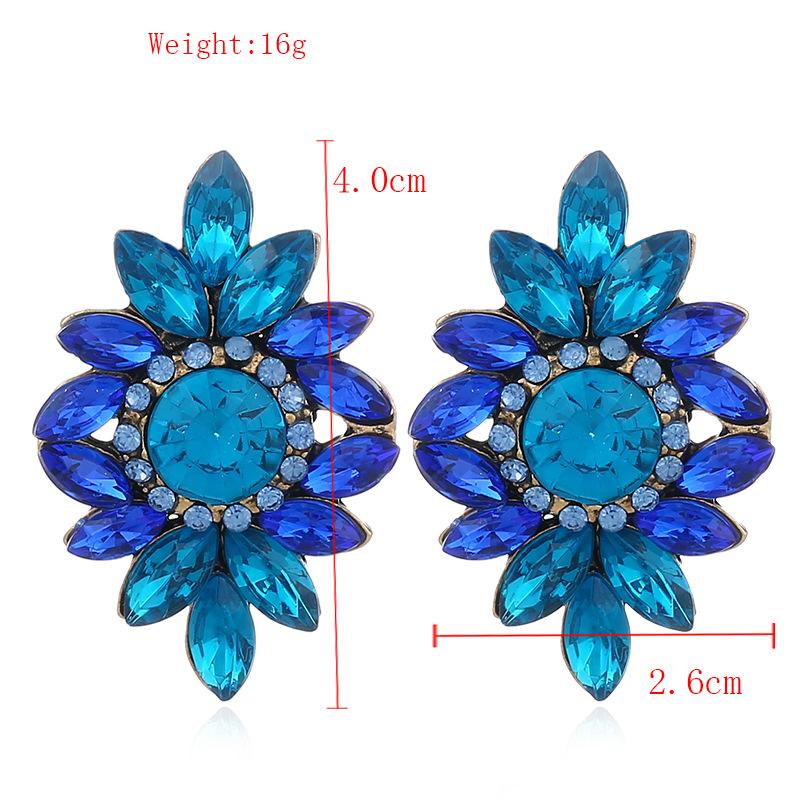 Boucles d'oreilles européennes et américaines rétro mode color block fleur cloutées cristal pierre gemme