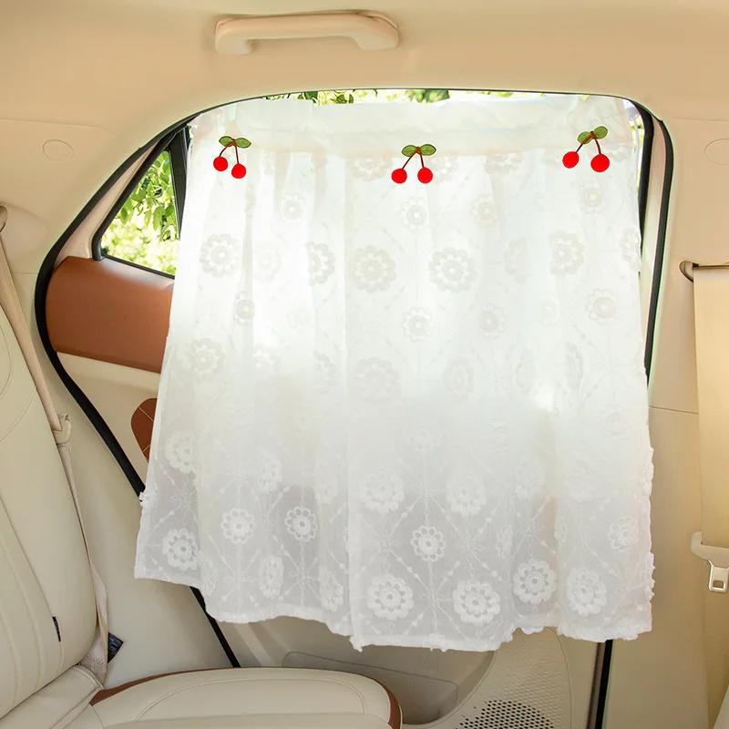 Summer Embroidery Car Sunshade Cover Trim Kids Travel Privacy Protector Curtain Suction Cup Side Window Sun Protection Thermal