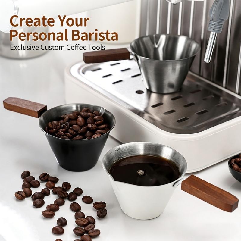 304 Nonrust Steel Espressos Measuring Cup with Wood Handle for Comfortable Grip and Accurate Liquid Measurement