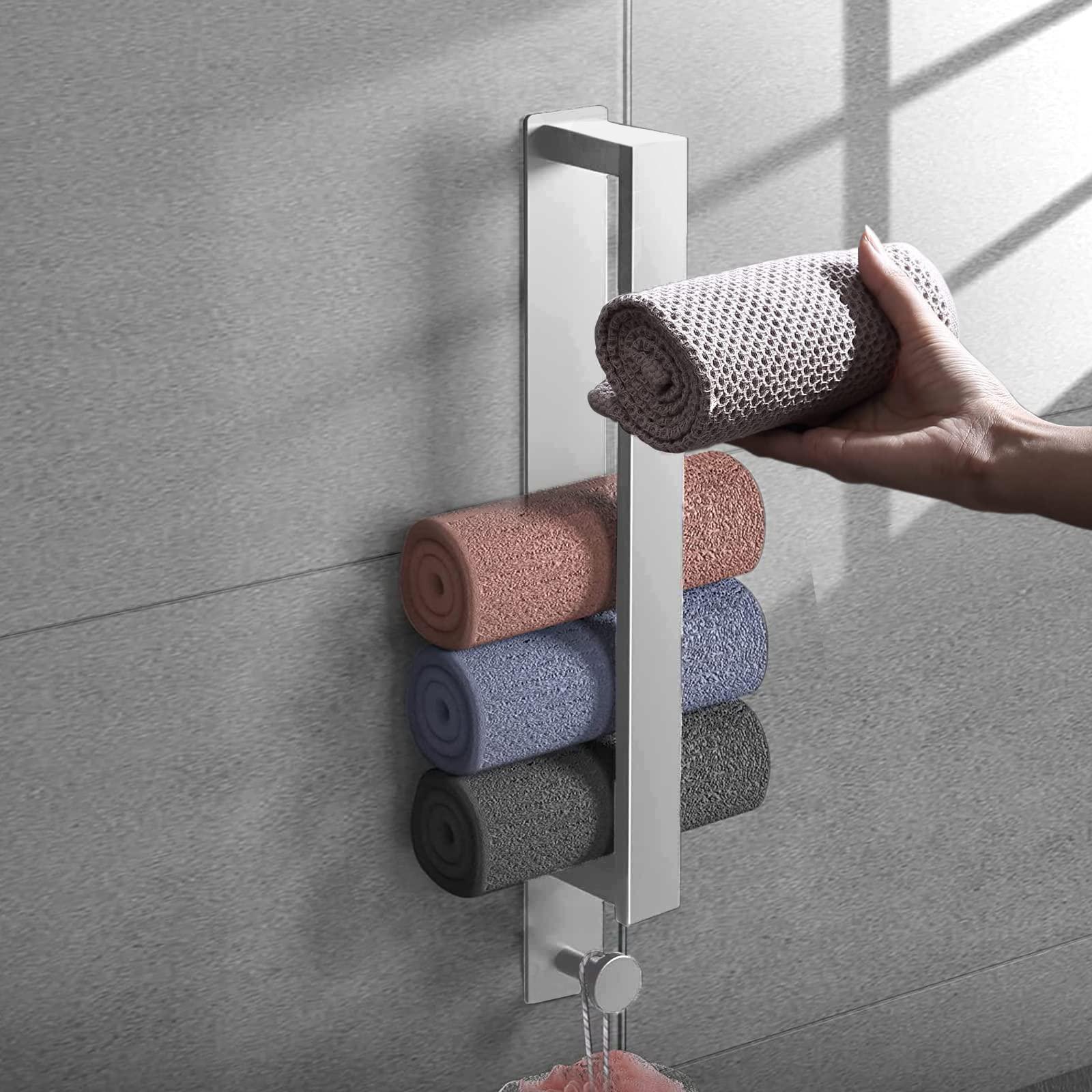 

Stainless Steel Bathroom Towel Racks With Hooks Towel Holder No Drill Wall Storage Organizers for Bathroom Accessories