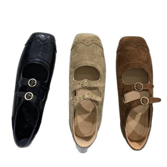 Cowhide version brown retro square head Mary Jane shoes women's 2025 new Korean version French shallow mouth single shoes women's shoes
