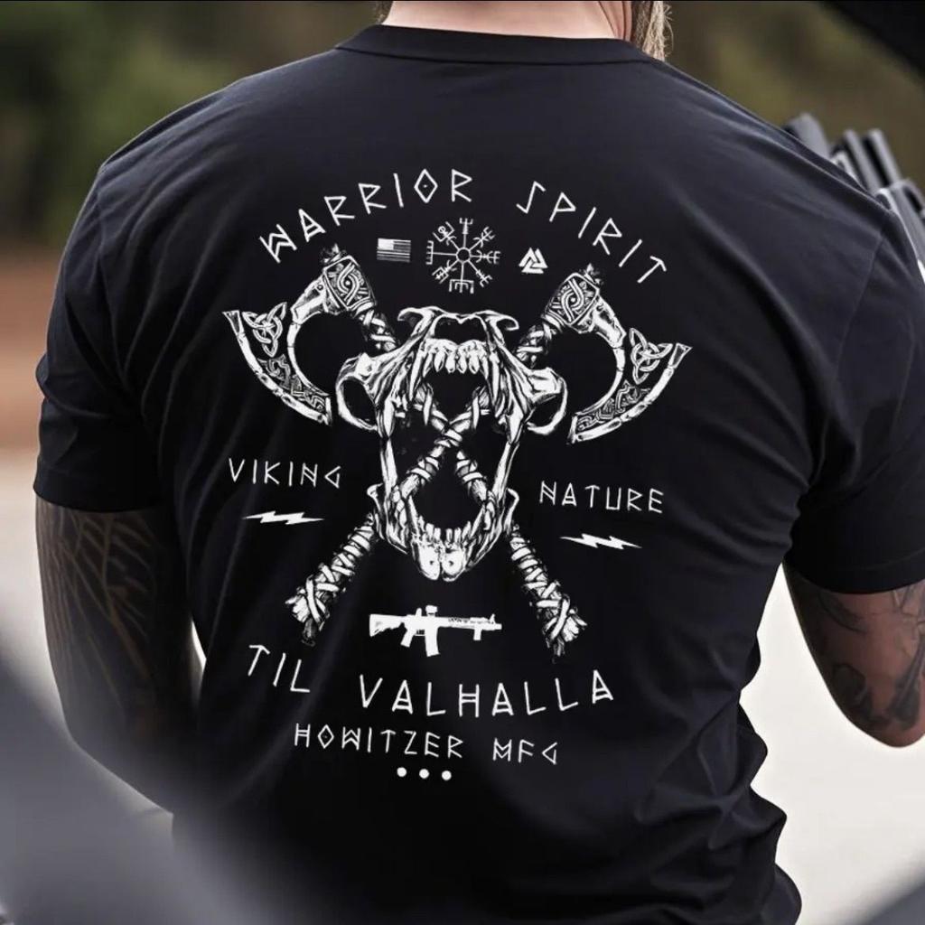 Nordic Mythology Print Summer Men's Tactical Military Fans Frontier Observation Group American Tough Guy Short-sleeved T-shirt