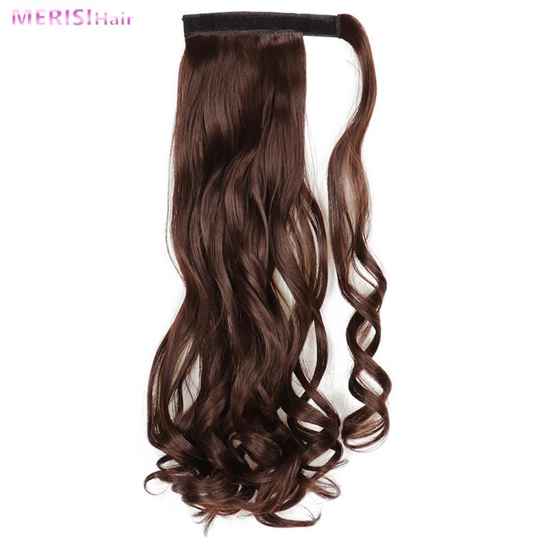 MERISIHAIR Pakk rundt på syntetisk hårstykke Langbølget klips i hestehale Ren farge hårforlengelser Ekte naturlig 22 tommer hestehale