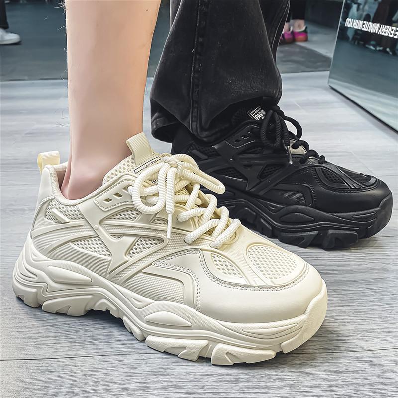 Spring and autumn new men's shoes mesh casual sports heightening couples do not match white non-slip white shoes sports dad shoes