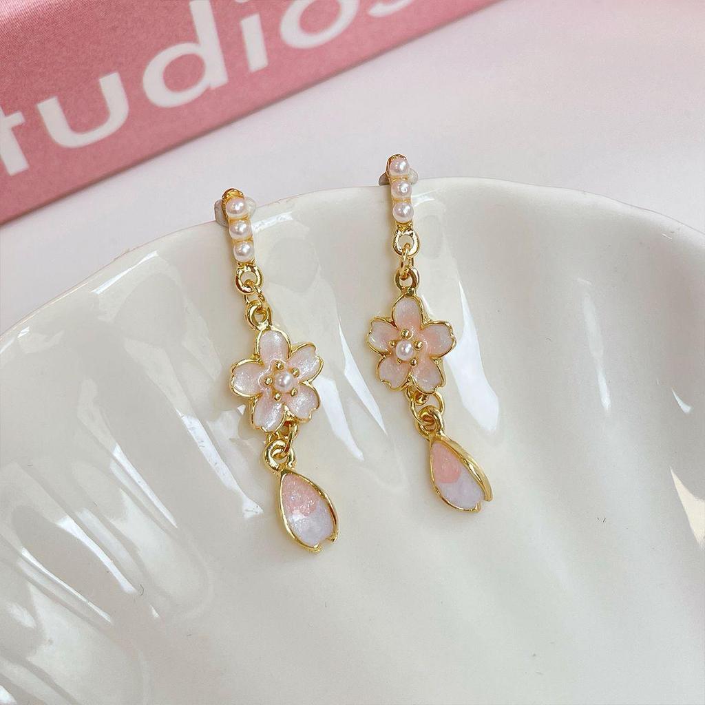 Exquisite Summer Cherry Blossom Pink Flower Earrings - Three-Dimensional, Light Luxury Design