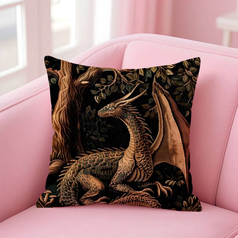 Vintage Medieval Unicorn Art Pillow Case Anti-dustmite Pillowcase Invisible zipper silky short plush Sofa cushion cover