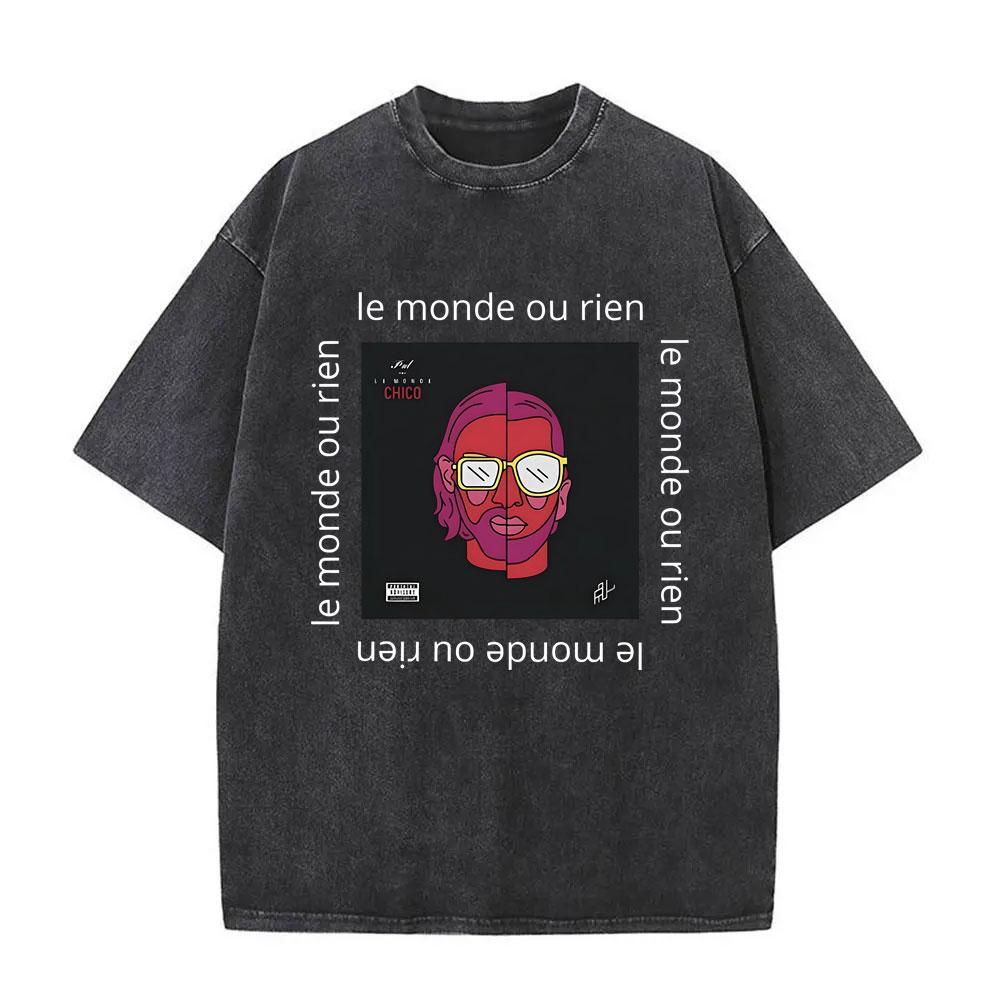 Washed Vintage Rap Band PNL Tour  Tshirts Famous Le Monde Chico Album Tshirt Men Women Hip Hop Fashion Oversized T Shirts