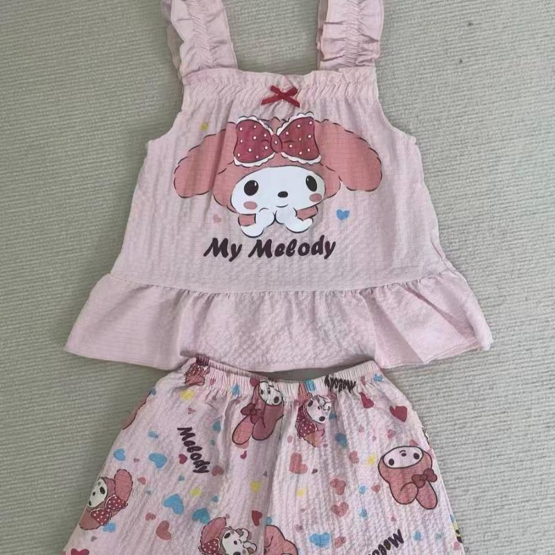 Children Suspender Set Summer Girl Pajamas Vest Shorts Cartoon Sleeveless Cute Melody Kuromi Cinnamoroll Soft Sleepwear 2PCS/Set