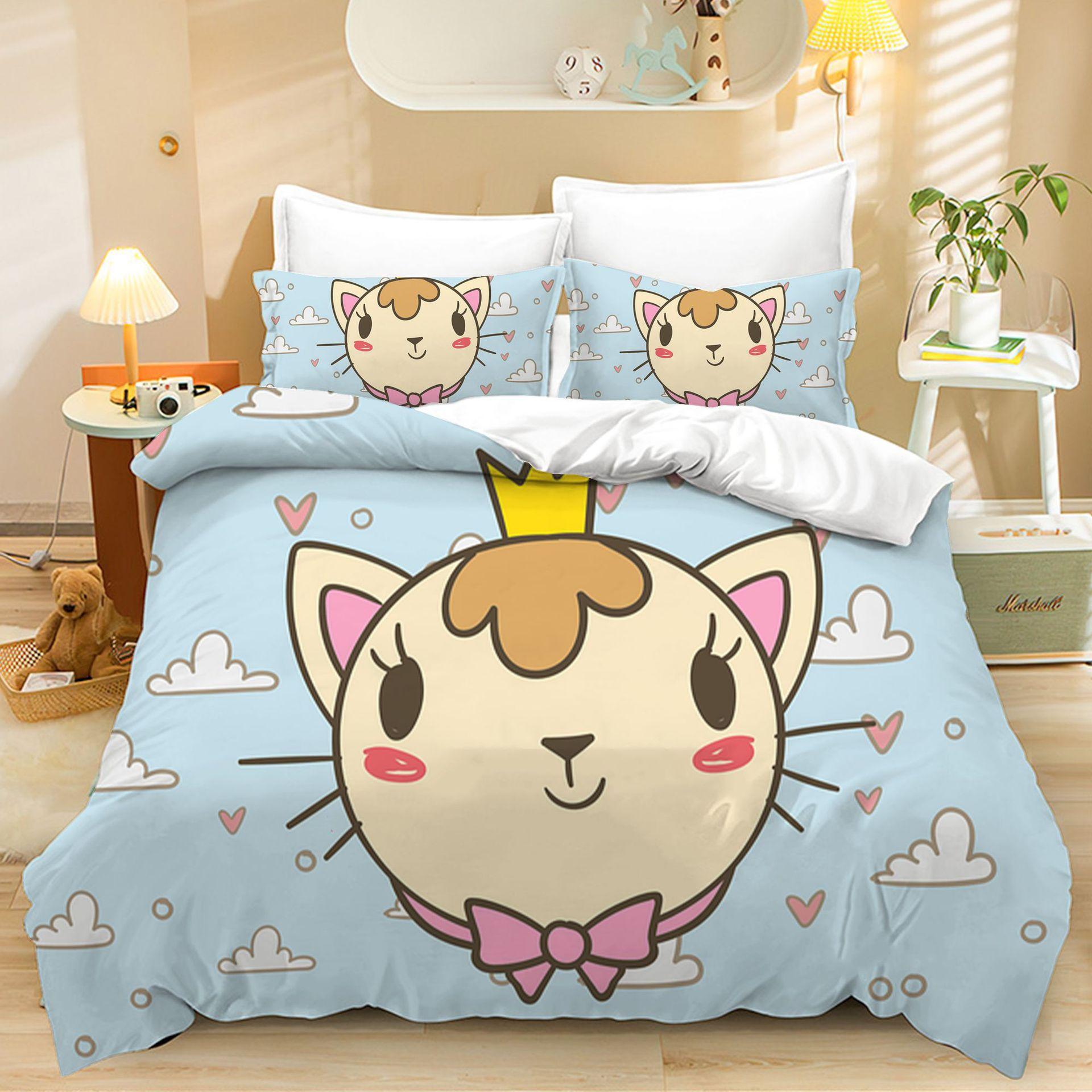 

Home Textiles Three-Piece Cute Kitten Cartoon Digital Printing Quilt Pillowcase Bedding 90 * 200 two-piece set