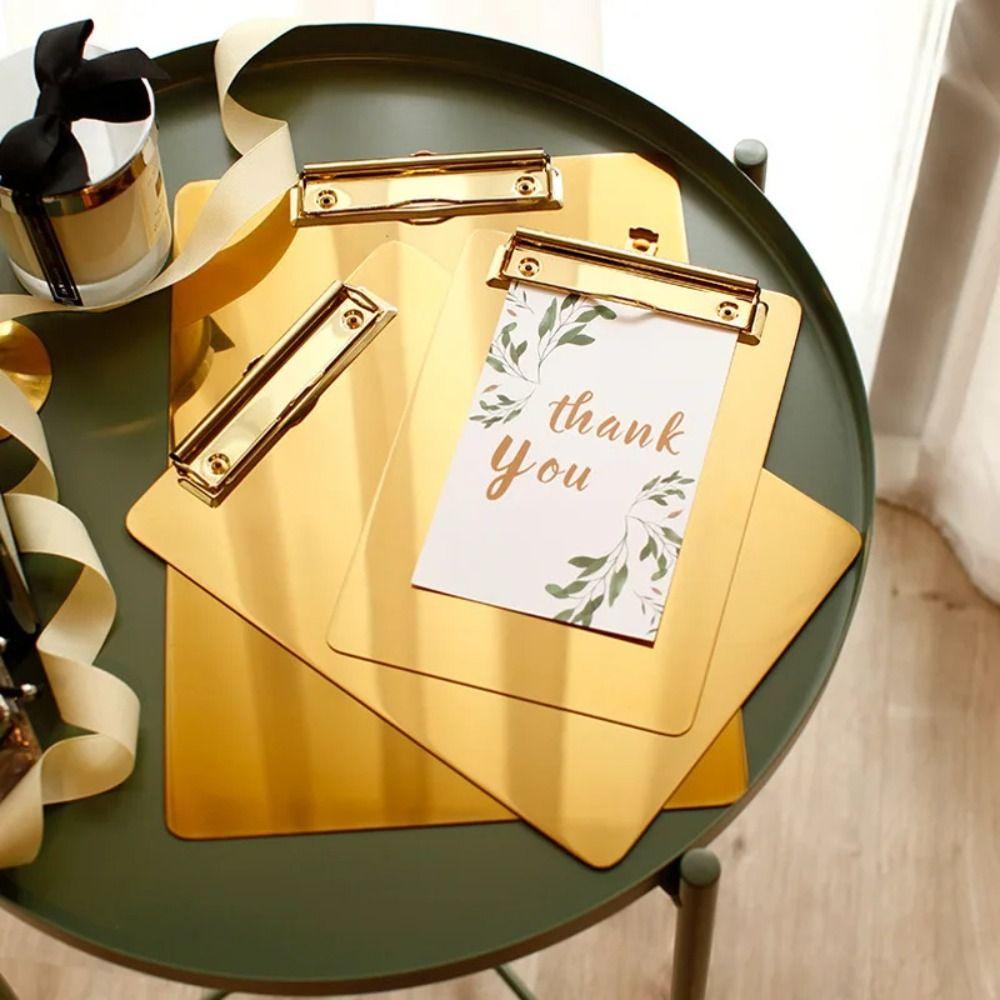 

Stainless Steel Paper Organizer Golden File Folder Portable Writing Clipboard Office S золотой