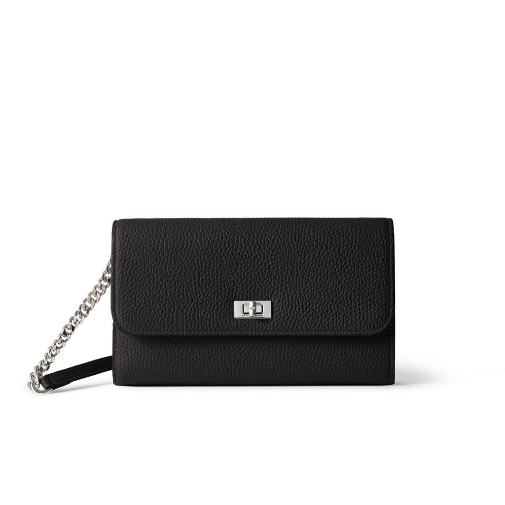 BONAVENTURA Beatrice Long Wallet In Shrink Leather Made with the Finest European Minimalist Genuine Perfect As a Wallet with Card (Black) - Leather.