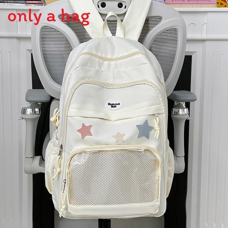 Pain Pack Double Shoulder School Backpack With Transparent Partition And Star Decor For Middle School Students