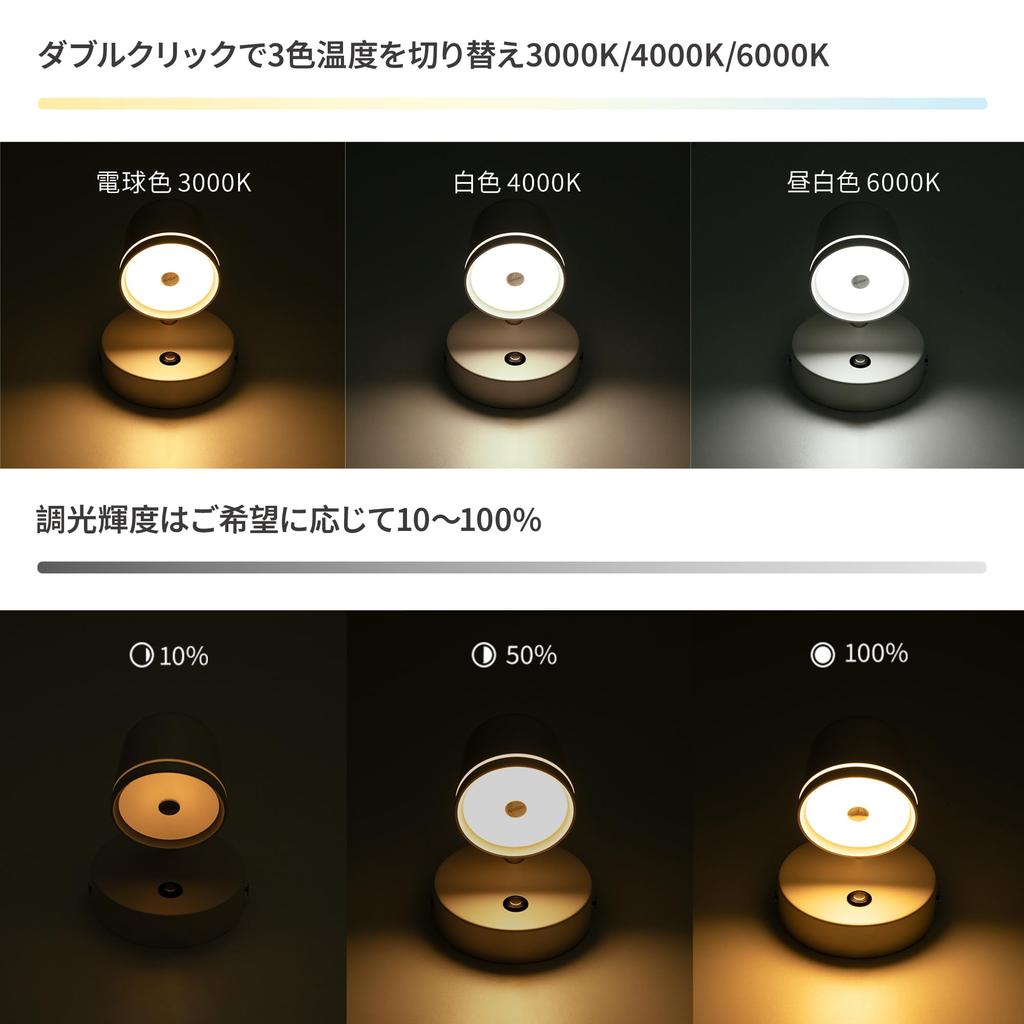 Aisilan LED Spotlight, Bracket Light, 3-Level Dimming and Color Adjustment, 350° Lighting Angle, Eye-Friendly, Ambient Lighting, TabletopBedside