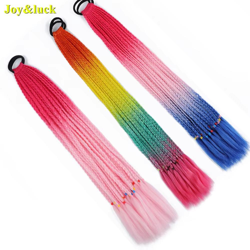24 Zoll Ombre Yaki Straight Synthetische Haarverlängerungen Mädchen Farbe Geflochten Zopf Gummiband Box Braid