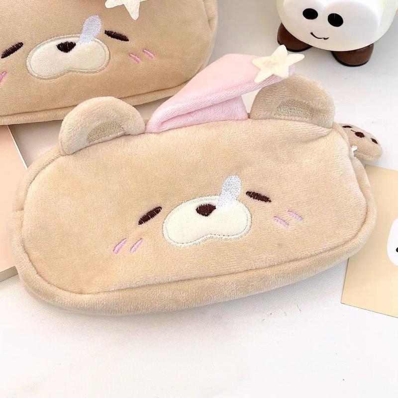 New Plush Little Bear Little Pig Pencil Case Cute Makeup Bag Large Capacity Portable Stationery Storage Pouch Zipper Pen Case