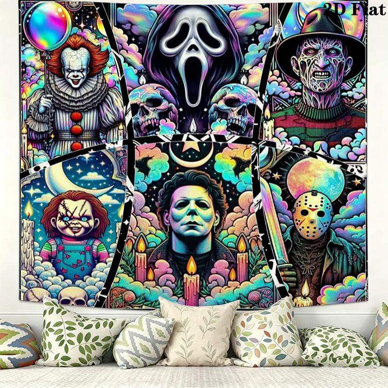 Horrorfilm-Serie Wandteppich Ästhetischer Wandbehang Bedruckter Stoffdecke Dekorative Wandteppiche für Schlafzimmer Wohnzimmer Heimdekoration