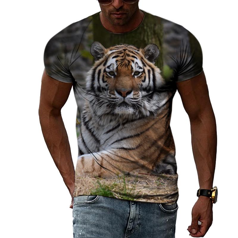 Trendige Herren-T-Shirts mit O-Ausschnitt, Tier-Tiger-Grafik, Sommermode, Persönlichkeit, cooler Stil, Harajuku-Druck-T-Shirts mit kurzen Ärmeln