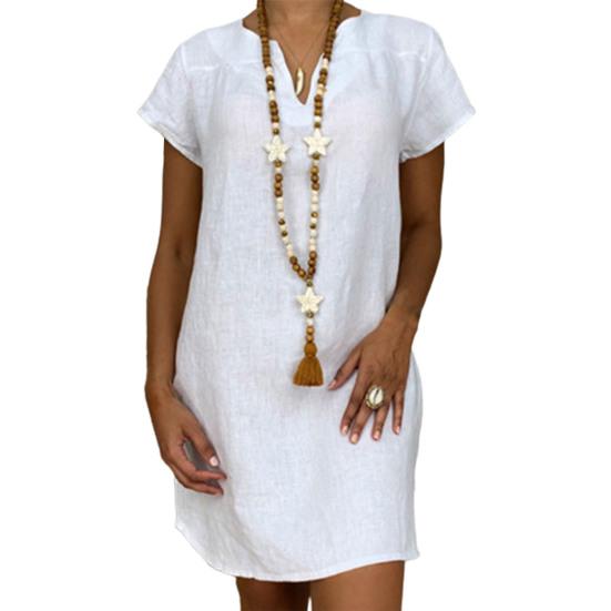 

Модное платье с V-образным вырезом, базовое женское платье чистого цвета больших размеров для повседневной жизни XL белый