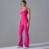 Kombinezon sportowy w jednolitym kolorze, dopasowany, z szerokimi nogawkami, do jogi i biegania