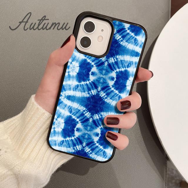 Eisblaue Batik-Handyhülle für iPhone 11 12 13 14 Pro Max mini X XR XS SE 2020 5 6S 7 8 Plus Samsung Galaxy S21 S22 Hülle