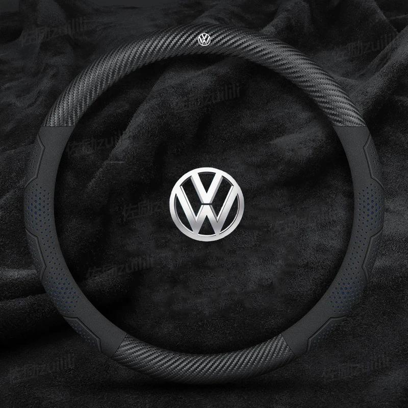 For Volkswagen T-ROC T-Cross Touareg Polo Passat Golf GTI Beetle Magotan Tiguan CC Carbon fiber Leather Car Steering Wheel Cover