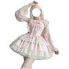 MODKOKU Lolita OP Dress with Detachable Flutter Ribbon and Lace Ruffle Mori Girl Tiered Lolita Long Size M Women's 2-Way Sleeves, Bridal-Style Lace-Up