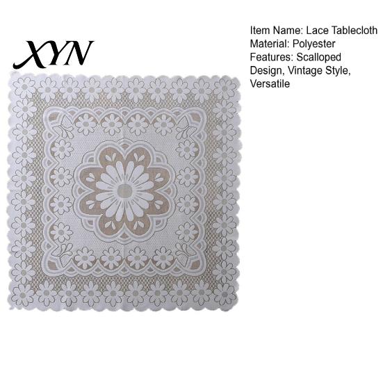 Durable Lace Table Cover Square Floral Doily, Scalloped White Tablecloth, Vintage Style Small Non-shrinking Tablecloth for Coffee Side Tea Party Home