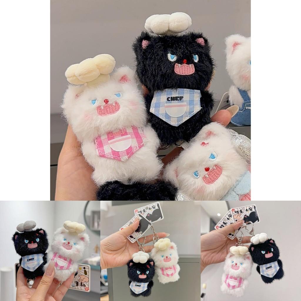 Apron Chef Hat Design Angry Cat Keychain With Chef Outfit For Couples And Friends