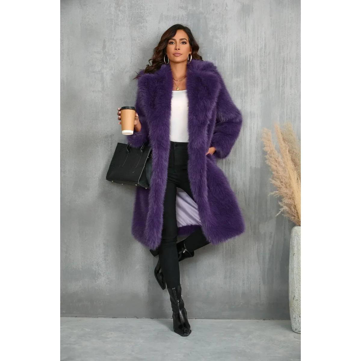 

Роскошная пушистая шуба зимняя женская с меховым воротником теплая длинная куртка из искусственного меха с пушистым лацканом уличная одежда кардиган толстый с карманами верхняя одежда XXXL