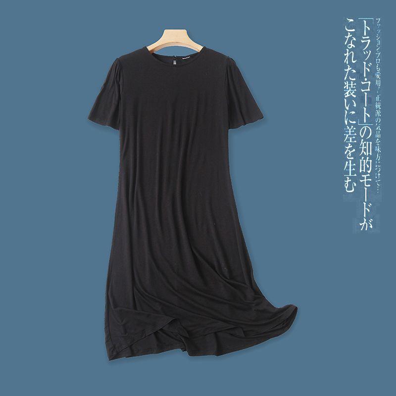 

Women s Clothing Rayon Dress Export Fashion round Neck Short Sleeves Black A- 8-30-1 6