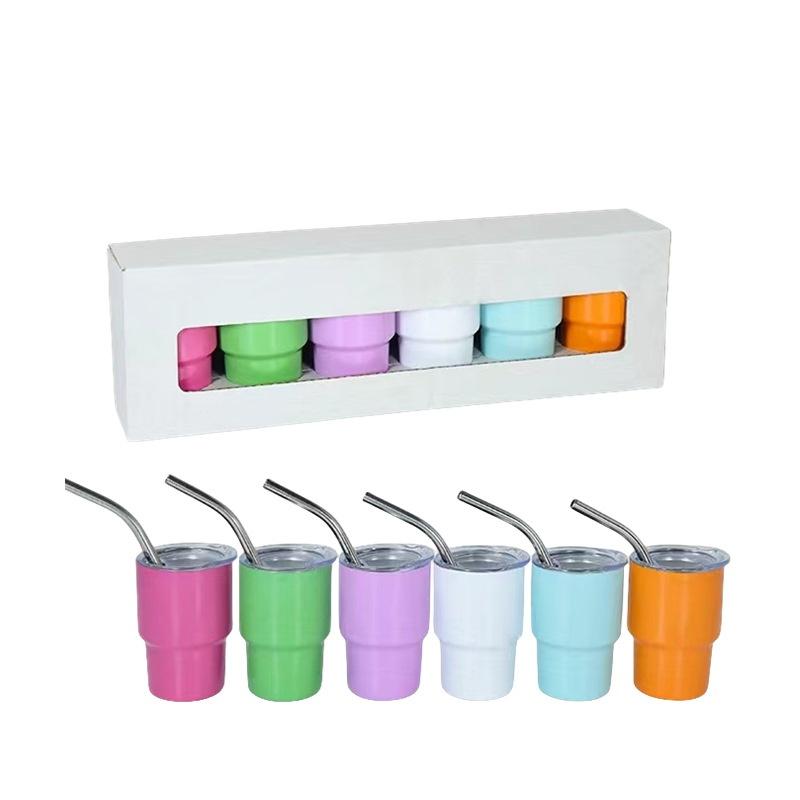 

6 шт. 3 унции термос для заморозки бутылок из нержавеющей стали мини-чашка для виски, вина, кофе с крышкой и соломинкой для вождения автомобиля, подарков на вечеринку 88ml