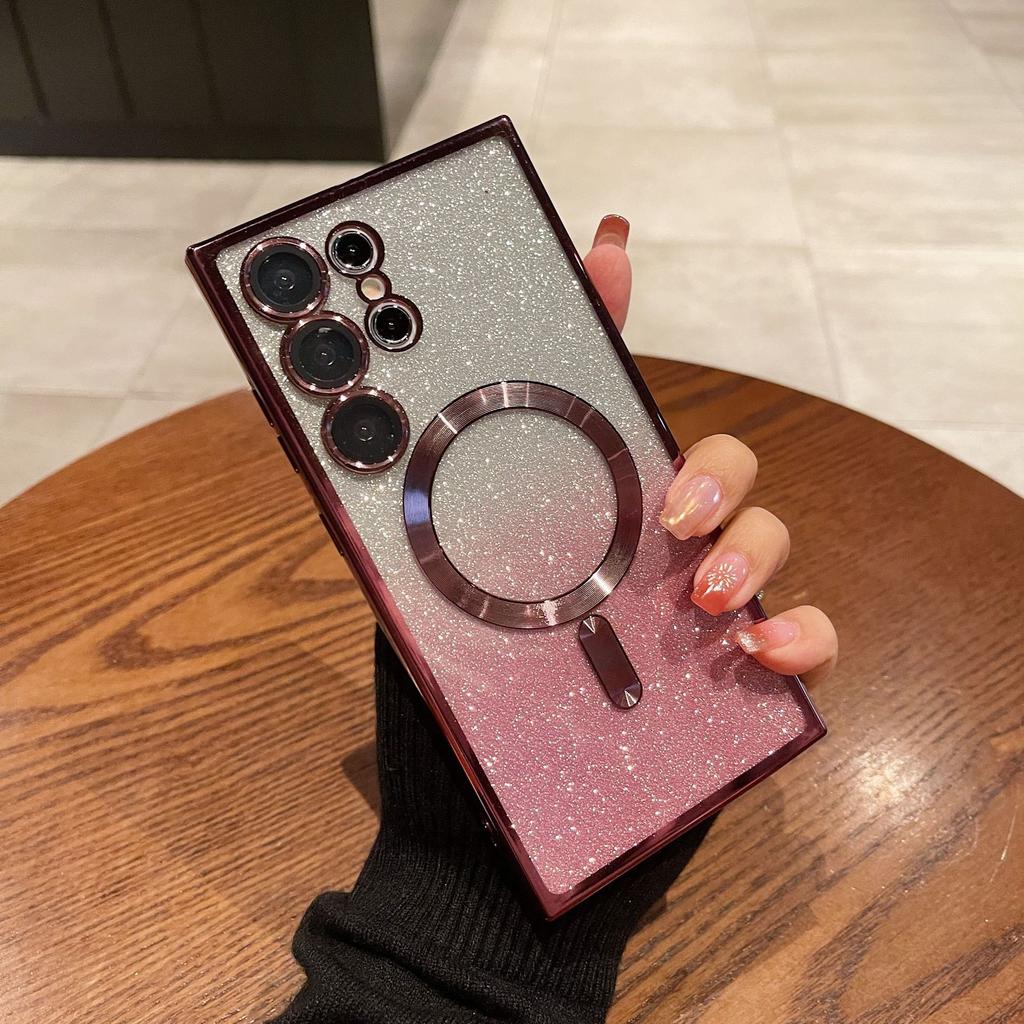 Gradual change glitter Suitable for Samsung S24Ultra mobile phone case electroplating magnetic suction S23 transparent anti-drop all-inclusive case