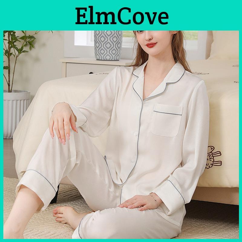 Silk Pajama Set For Women Spring Summer Light Breathable Lounge Sleepwear For Home Use
