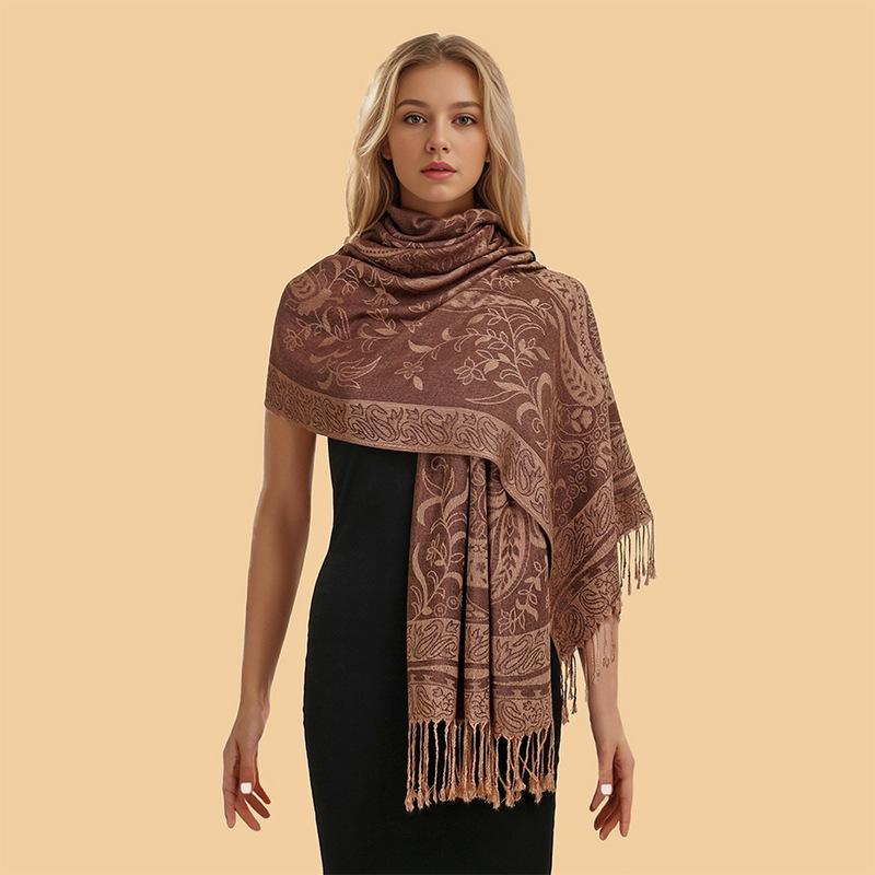 Autumn Winter New Luxury Cashmere Pashmina Shawl For Women Soft Warm Scarf Jacquard Tassel Printed Stole Wrap Elegant