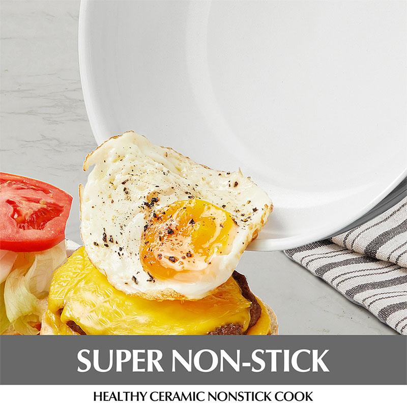 Premium Stainless Steel Frying Pan Skillets 8 Inch Kitchen Cooking Pan Nonstick White Ceramic Coating Egg Frying Pan with Lid